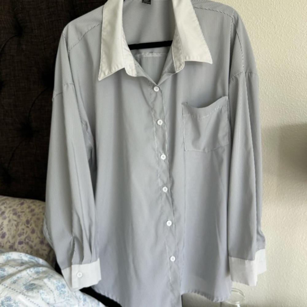 Gray and White Striped button down